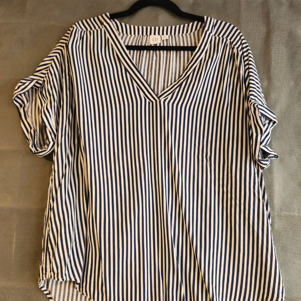 Gap White and Blue Striped Blouse XXL